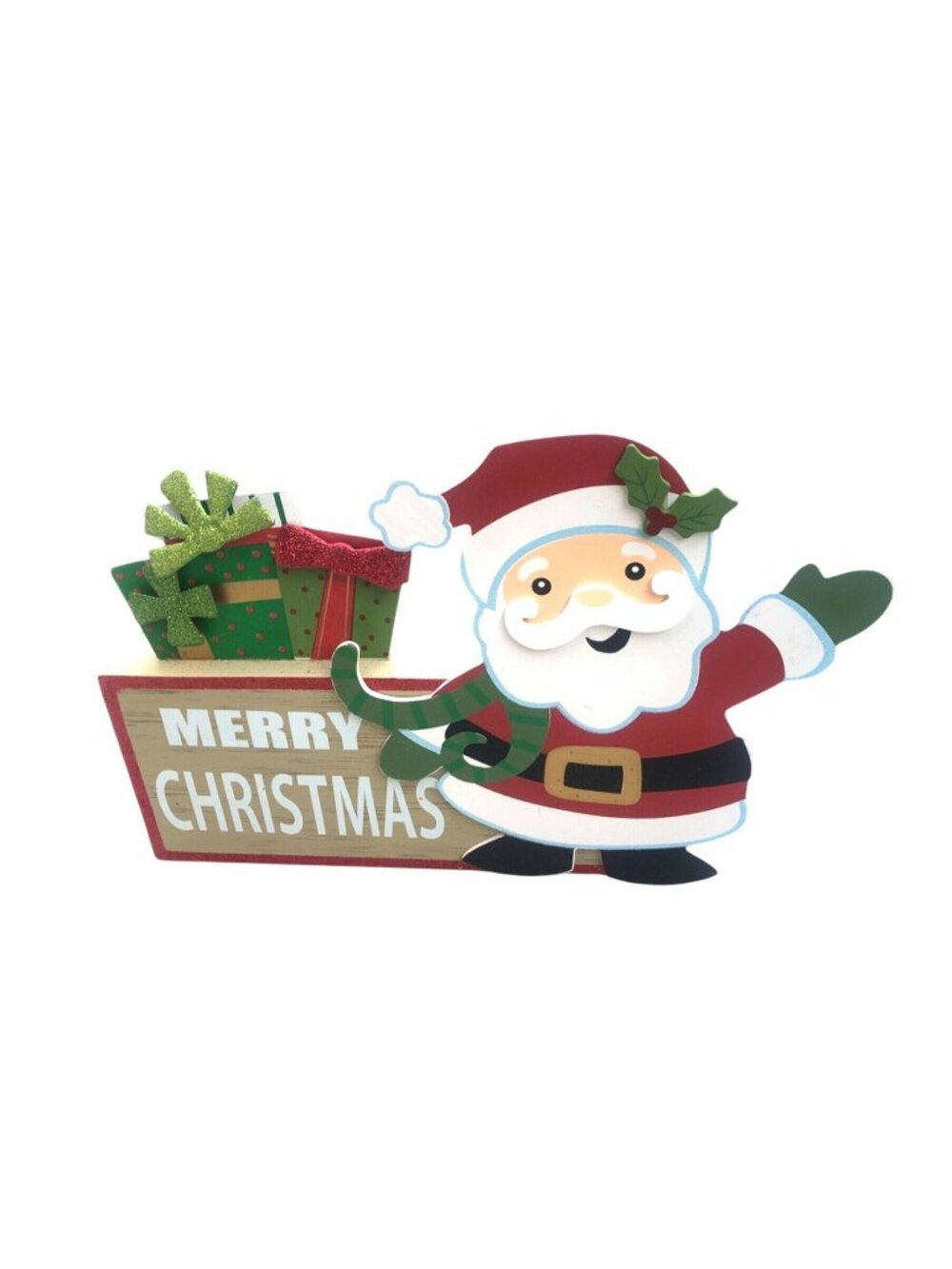 SANTA CLAUS WOODEN CHRISTMAS TABLETOP CENTERPIECE DECORE 14" X 8"